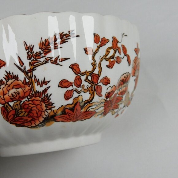 Spode Indian Tree Cranberry Bowl Old Backstamp 5 inches Scalloped Orange Rust - Picture 7 of 8